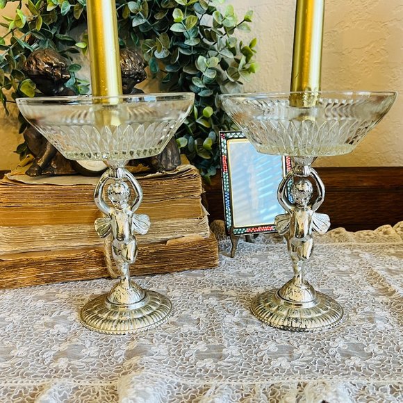 VTG pedestal cherub candle sticks